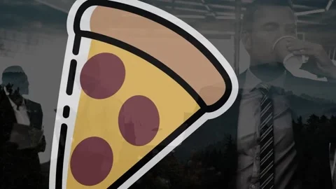 Animation of pizza slices floating over businesspeople in office Stock Footage 201541860