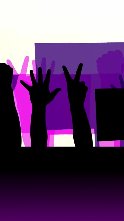 Animation, with place for text below. black silhouettes of protesters hands that Stock Footage 320611088