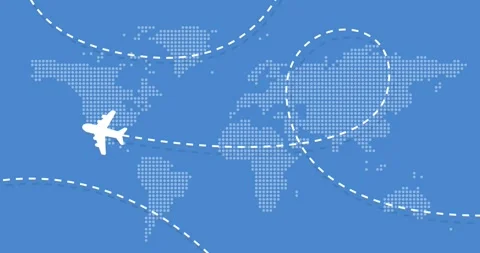 Animation plane fly world map futuristic unique Stock Footage 321330372