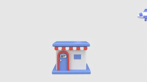 Animation like plane flying above a small storefront suggesting travel, com.. Stock Footage 308244665