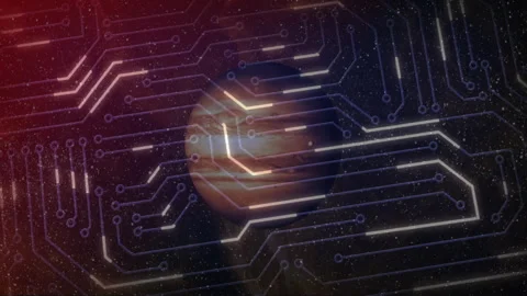 In animation, planet displaying circuit pattern symbolizing technology and space Stock Footage 303870171