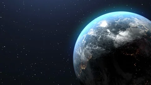 Animation of planet Earth flying in space among the stars. 库存影片 127980876