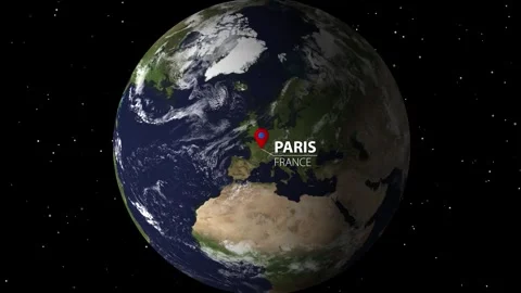 Animation of planet earth rotating and zooming in on Paris France with map .. Stock Footage 333912408