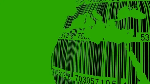 Animation of planet Earth in the texture of a commodity black barcode, Stock Footage 166780217