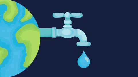 Animation of planet earth with water tap dripping single drop on blue backg.. Stock Footage 334263145