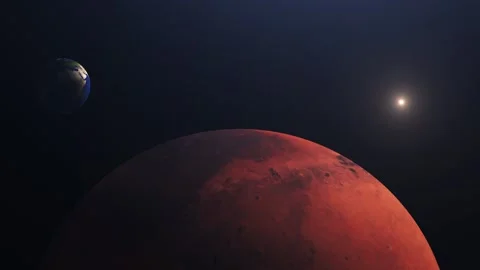 Animation of planet mars and earth and sun in outer space Stock Footage 296074914