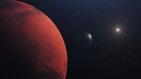 Animation of planet mars and earth moving in space Stock Footage 296074929