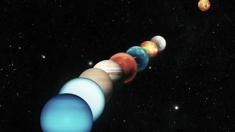 Animation of planets aligned in space against a starry background Stock Footage 315188336