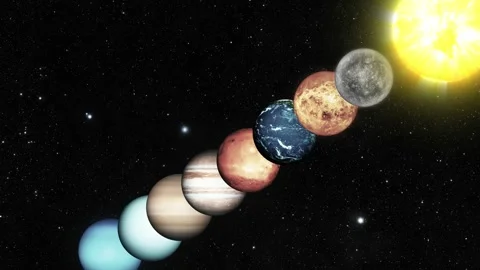 Animation of planets aligned in space with the sun Stock Footage 318102123