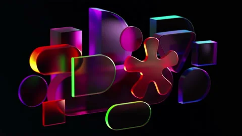 Animation of plastic geometric shapes made of frosted glass, black background Stock Footage 208869122