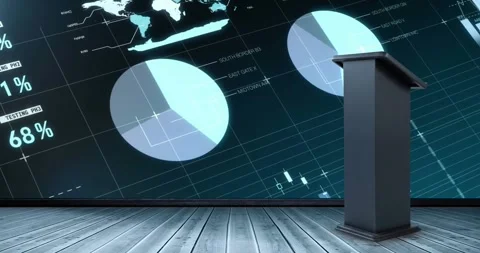 Animation of platform over financial data processing on black background Stock Footage 328646081