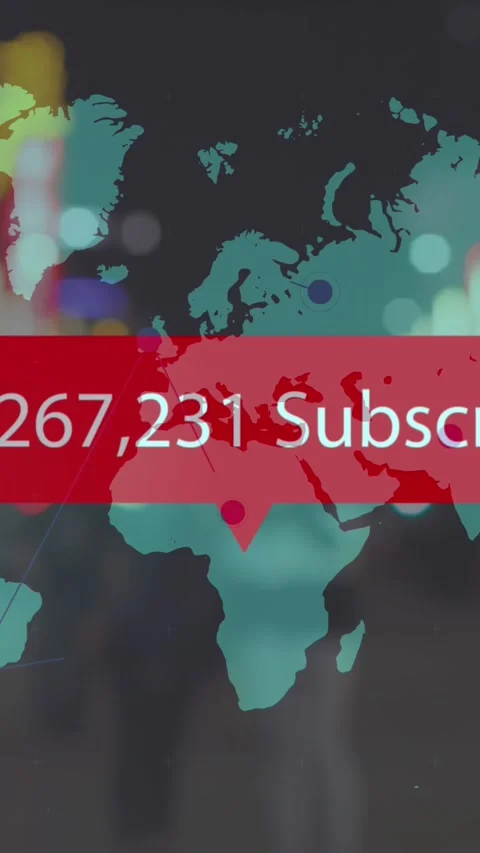 Animation of play icon with increasing subscribers over world map against people Stock Footage 344706630