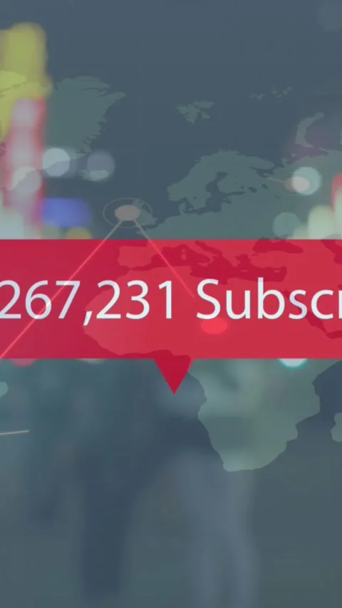 Animation of play icon with increasing subscribers over world map against people Stock Footage 344723469