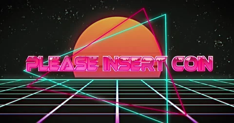 Animation of please insert coin text over shapes Stock Footage 204751040