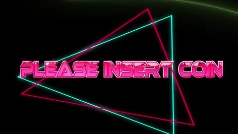 Animation of please insert coin text over shapes Stock Footage 330661756