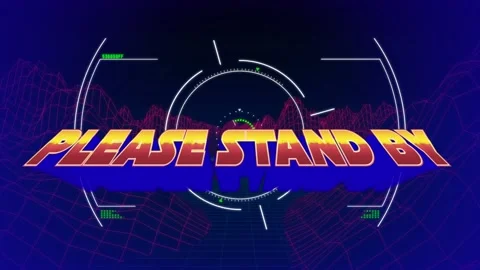 Animation of please stand by over viewfinder and violet background Stock Footage 328086574