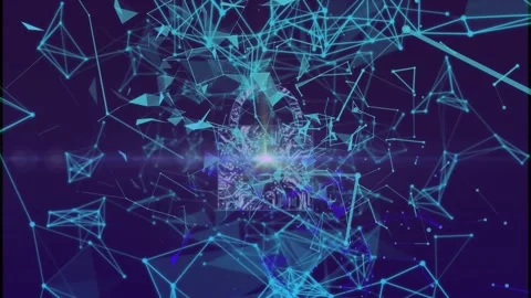 Animation of plexus network floating over security padlock icon and light on Stock Footage 326192695