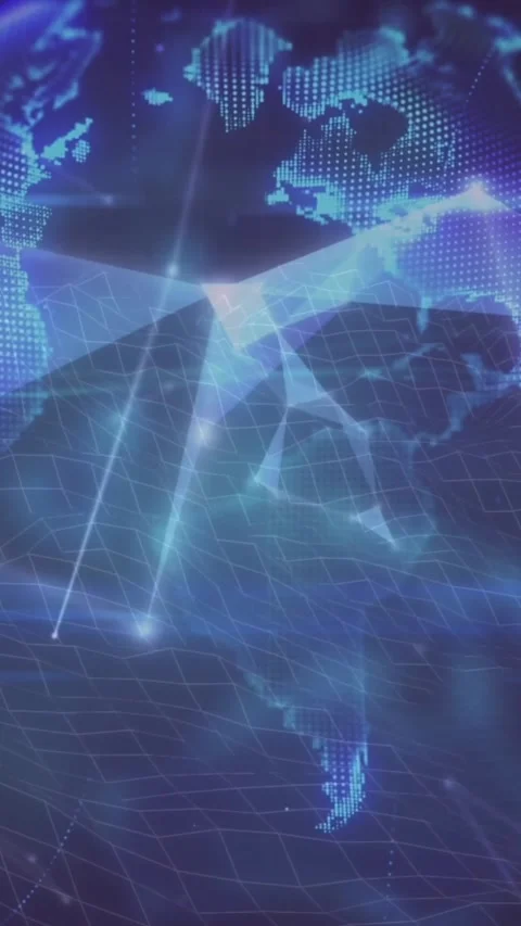 Animation of plexus network forming a globe and light trails against blue Stock Footage 320921805