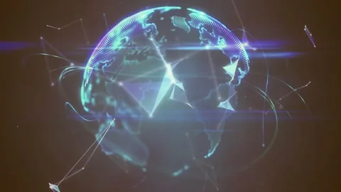 Animation of plexus network forming a globe spinning and blue light trails Stock Footage 327277938