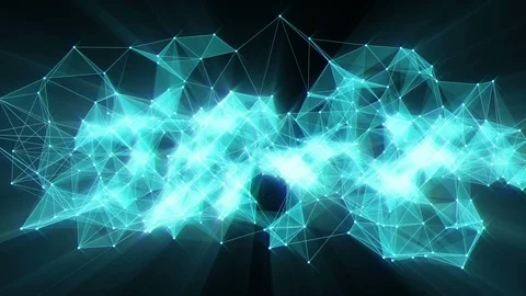 Animation of plexus network transforming to blue neon text - Thank you. Stock Footage 103234924