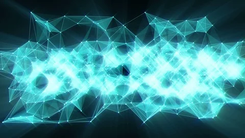 Animation of plexus network transforming to blue neon text - communication. Stock Footage 103400631