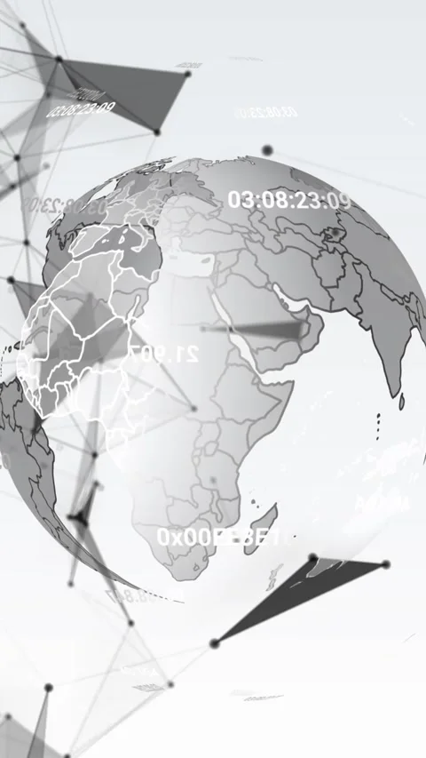 Animation of plexus networks and changing numbers over spinning globe against Stock Footage 321667440