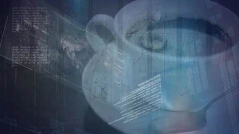 Animation of plexus networks and data processing against close up of a coffee Stock Footage 326096936
