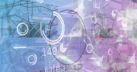 Animation of plexus networks and interface with data processing against tall Stock Footage 327271411