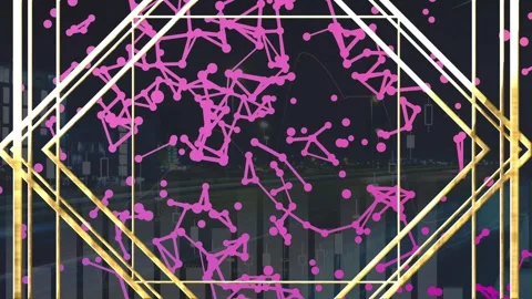 Animation of plexus networks and statistical data processing against night city Stock Footage 328410712