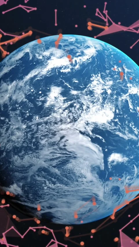 Animation of plexus networks floating over a globe against blue background Stock Footage 344636224
