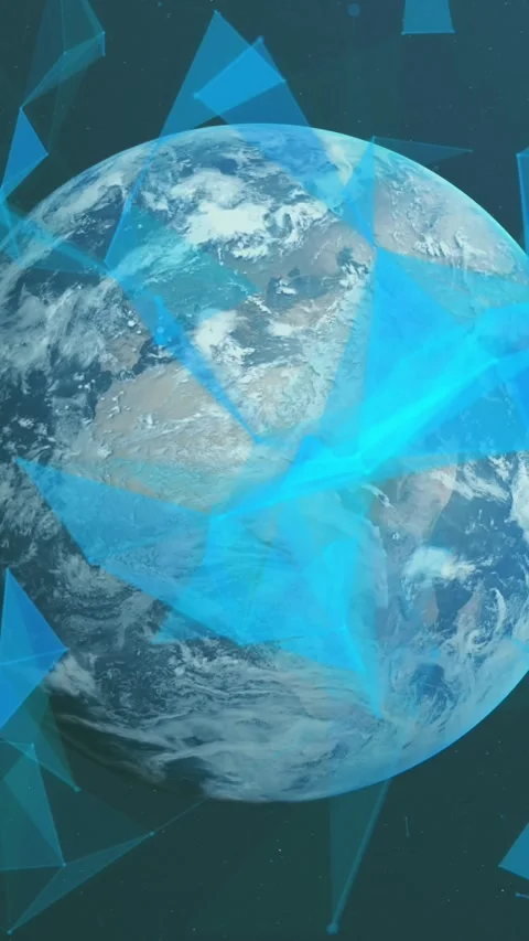Animation of plexus networks floating over spinning globe against blue Stock Footage 344765835