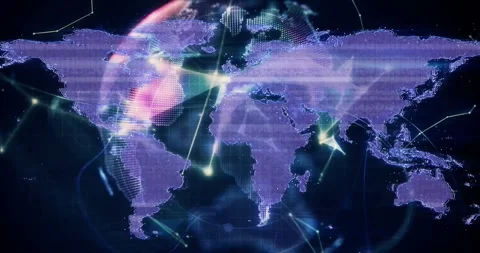 Animation of plexus networks forming a globe over world map against blue Stock Footage 327063542