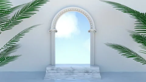 Animation of a podium in the form of a wall with a staircase and an arch Stock Footage 159935044