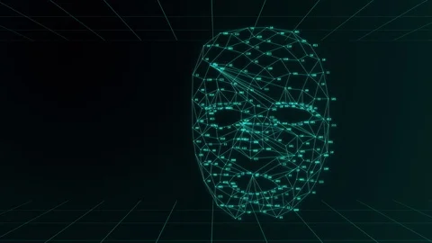 Animation, polygonal human face. Artificial Intelligence Stock Footage 121909672