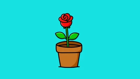 Animation of a potted rose moving in the wind on a blue background Stock Footage 319612598