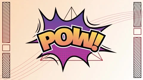 Animation of pow text in bang vector with geometric shapes, loading bars and Stock Footage 229660313