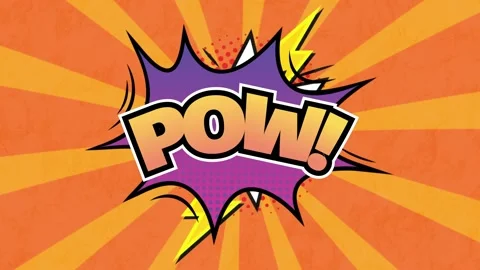 Animation of pow text over a retro speech bubble against orange radial Stock Footage 327900725