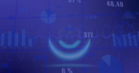 Animation of power button over multiple graphs with changing numbers against Stock Footage 326095958