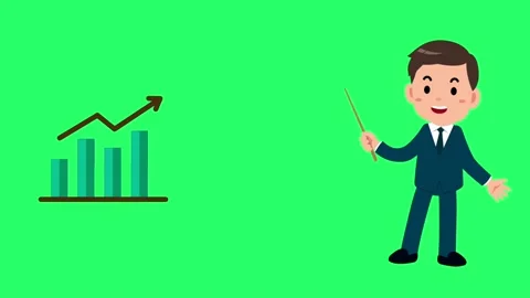 Animation presentations man with green bar chart on green screen. Stock Footage 234282419