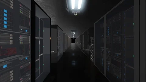 Animation presenting data servers while working. LED lights are flashing. Video Video stock 86054049