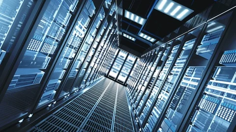 Animation presenting data servers while working LED lights are flashing 库存影片 104083296