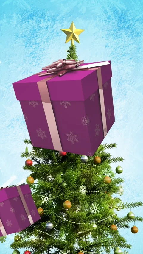 Animation of presents falling over christmas tree Stock Footage 342098062