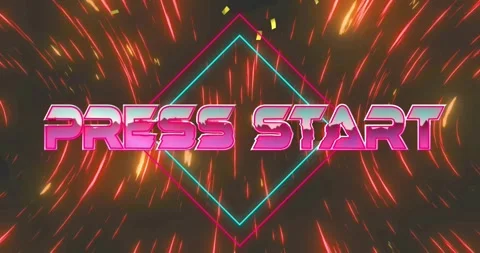 Animation of press start text over neon pattern background Stock Footage 326096080