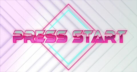 Animation of press start text on rhombuses with abstract pattern over white Stock Footage 327782309