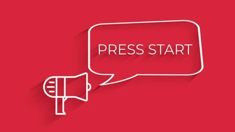 Animation of PRESS START title appearing on megaphone with speech bubble style Vidéo 153817083