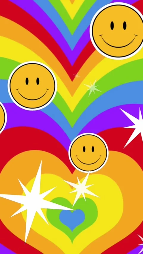 Animation of pride lgbtq, smiley faces and stars falling over rainbow heart Vídeo Stock 344636247