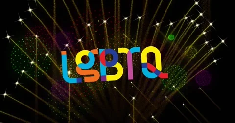 Animation of pride lgbtq text and fireworks exploding on black background 스톡 동영상 329703876