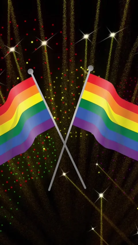 Animation of pride rainbow flags and fireworks exploding on black background Vídeos de archivo 343608516
