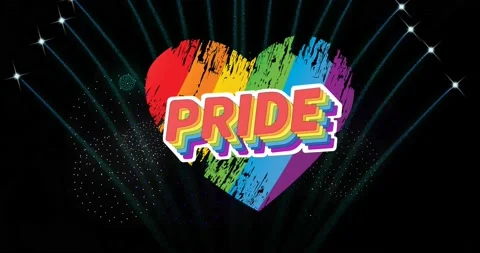 Animation of pride text and rainbow heart and fireworks exploding on black Stock Footage 235872273
