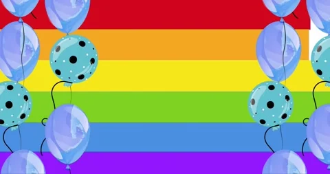 Animation of pride text with unicorn and balloons on rainbow background Stock Footage 328823649
